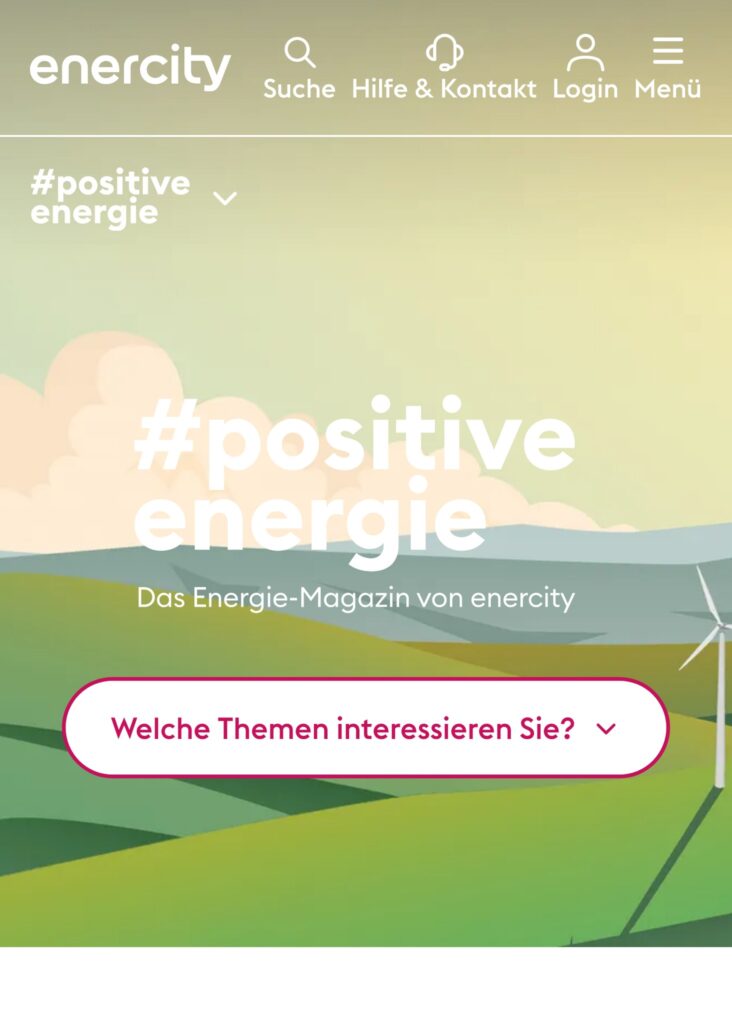Startseite des enercity-Magazins „#positive energie“ auf dem Smartphone